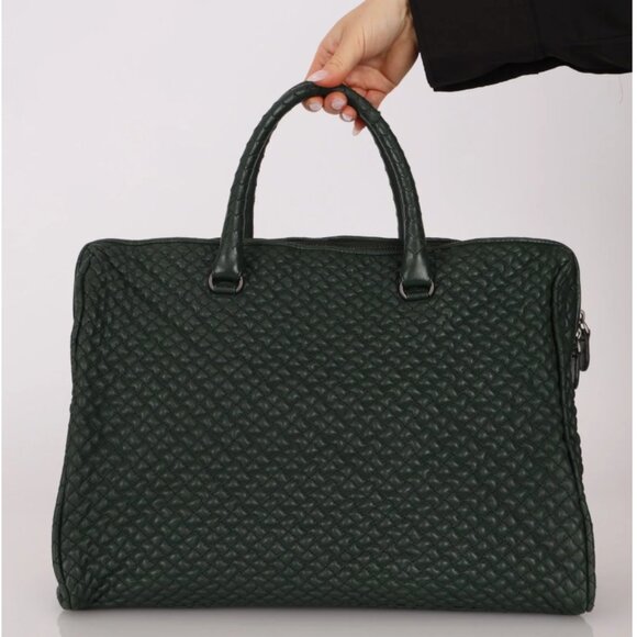 Bottega Veneta Intrecciato Green Top Handle Bag Woven Leather - Picture 3 of 15